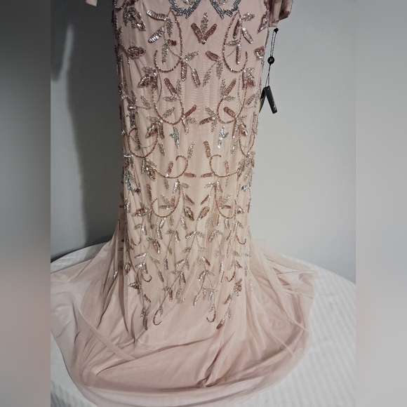 Blush Pink Beaded Illusion Evening Gown Size 14W - Picture 6 of 16